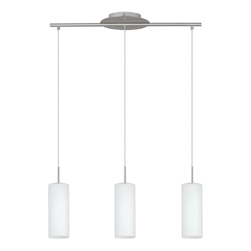 EGLO Pendellampe Troy 3, 3 flammige Pendelleuchte, Material: Stahl, Farbe: Nickel matt, Glas: satiniert weiß, Fassung: E27, L: 72 cm von EGLO LIVING