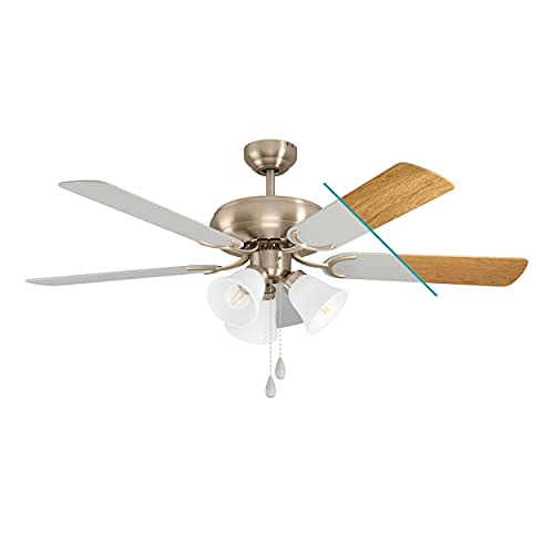 EGLO Deckenventilator LAS PALMAS, 5 Flügel Ventilator mit Licht, Zugkette, Wendeflügel aus Holz in Silber oder Eiche, Gehäuse aus Stahl in Silber, Sommer Winter Betrieb, Ø 132cm von EGLO