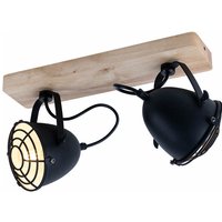 Deckenlampe Spotleuchte Wohnzimmerlampe Deckenleuchte Esszimmerlampe, Metall schwarz Gitter Holz natur, 2 Flammig E14 Spots beweglich, l 36 cm von EGLO