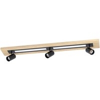 Deckenlampe Torrestralle, Deckenleuchte mit LED-Panel und 3 Spots, Wohnzimmerlampe aus schwarzem Metall und Holz-Furnier in Eiche-Optik, Lampe Decke von EGLO