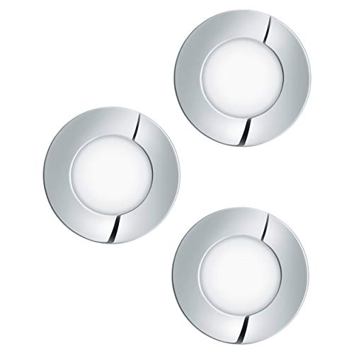 EGLO 3-er Set LED Einbaustrahler Fueva 1, Ø 8,5 cm, LED Spots Set aus Metallguss und Kunststoff, 3 LED Einbauleuchten in Chrom, Weiß, Einbaustrahler LED flach, warmweiß von EGLO