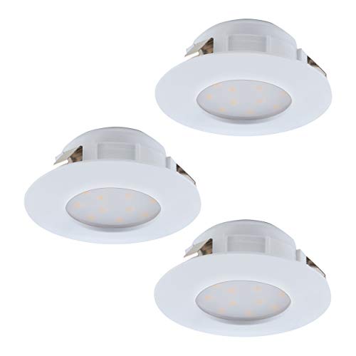 EGLO 3-er Set LED Einbaustrahler Pineda, LED Spots Set aus Kunststoff, 3 LED Einbauleuchten in Weiß, Einbaustrahler LED flach, Einbaustrahler Set warmweiß, Ø 7,8 cm von EGLO