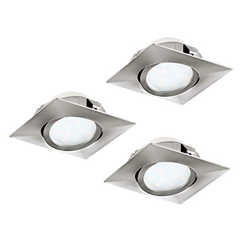 EGLO 3-er Set LED Einbaustrahler Pineda, LED Spots aus Kunststoff, 3 LED Einbauleuchten in Nickel-Matt, Einbaustrahler LED flach und schwenkbar, Einbaustrahler Set warmweiß, Lx B 8,4 cm von EGLO