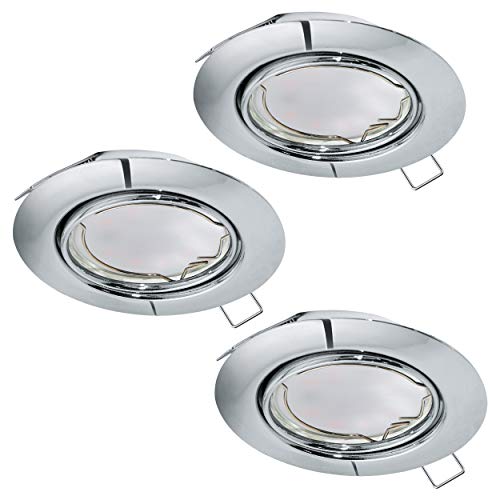 EGLO 3er-Set Einbaustrahler Peneto, Spots Set aus Stahl in Chrom, 3 Einbauleuchten mit GU10 Fassung, LED Leuchtmittel inklusive, Spot flach, schwenkbar, Ø 8,7 cm EGLO 3er-Set Einbaustrahler Peneto, Spots Set aus Stahl in Chrom, 3 Einbauleuchten mit GU10 Fassung, LED Leuchtmittel inklusive, Spot flach, schwenkbar, Ø 8,7 cm von EGLO