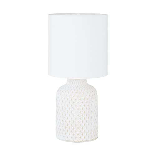 EGLO Tischlampe Bellariva, Tischleuchte, Nachttischlampe aus Keramik in Creme, Textil in Weiß, Wohnzimmerlampe, Lampe mit Schalter, E14 Fassung von EGLO