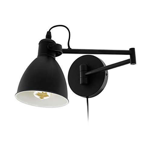 EGLO Wandlampe San Peri, 1 flammige Wandleuchte Vintage, Industrial, Wandbeleuchtung für Innen aus Metall, Wohnzimmerlampe in Schwarz, Lampe mit Schalter, Schlafzimmerlampe mit E27 Fassung von EGLO