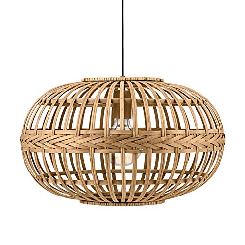 EGLO Pendelleuchte Amsfield, Boho Hängelampe Esstisch, Esszimmerlampe aus Metall und Holz in Natur, Hängeleuchte für Wohnzimmer und Esszimmer, E27, Ø 38 cm von EGLO