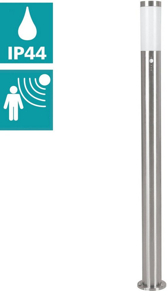 EGLO Stehlampe HELSINKI Stehlampe, Edelstahl und Kunststoff, IP65, Außenlampe, Lampe, Dimmfunktion, Leuchtdauer einstellbar, ohne Leuchtmittel, Stehleuchte, H110 x Ø7,5 cm, edelstahl, 1X12W exkl. von EGLO