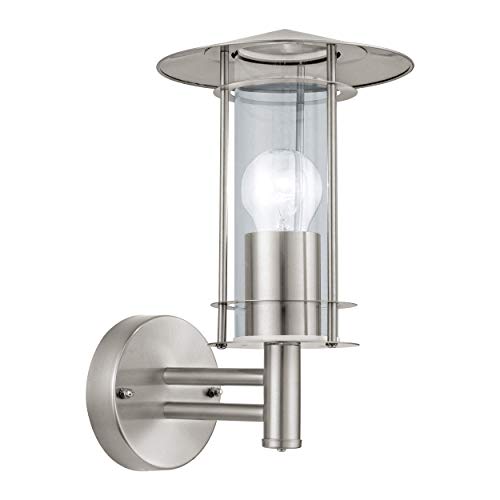 EGLO Außen-Wandlampe Lisio, 1 flammige Außenleuchte, Wandleuchte aus Edestahl, Farbe: Silber, Glas: klar, Fassung: E27, IP44 von EGLO