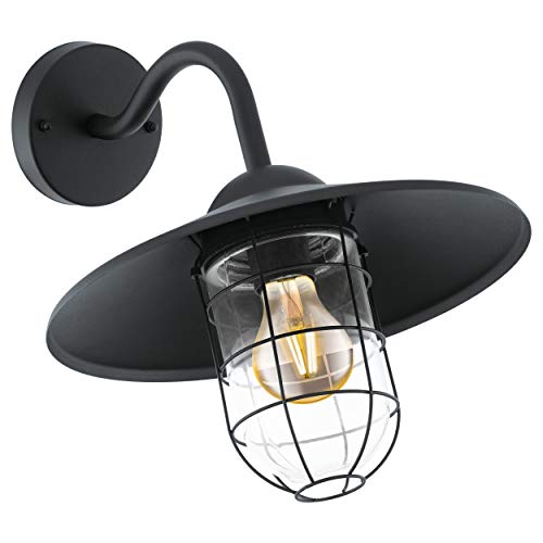 EGLO Außen-Wandlampe Melgoa, 1 flammige Außenleuchte, Wandleuchte aus verzinktem Stahl in Schwarz und Glas in Transparent, E27 Fassung, IP44 von EGLO