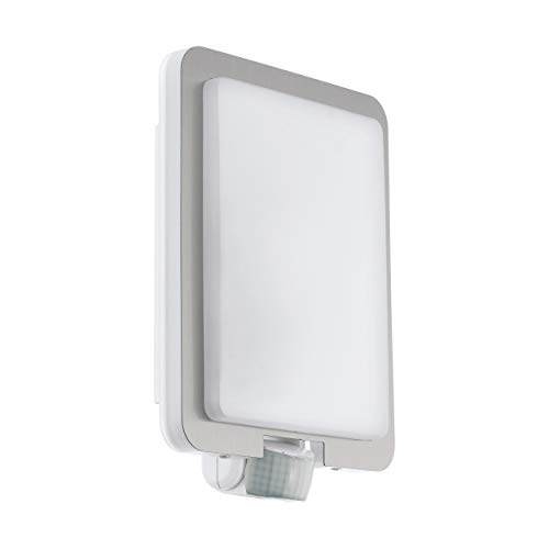 EGLO Außen-Wandlampe Mussotto, 1 flammige Außenleuchte inkl. Bewegungsmelder, Sensor-Wandleuchte aus Edelstahl und Kunststoff, Farbe: Silber, weiß, IP44 von EGLO