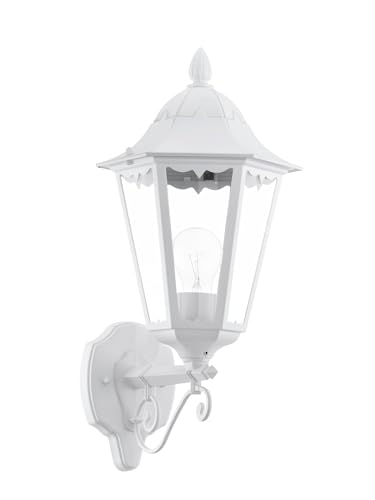 EGLO Außen-Wandlampe Navedo, 1 flammige Außenleuchte, Wandleuchte aus Aluguss und Glas, Farbe: Weiß, Fassung: E27, IP44 von EGLO