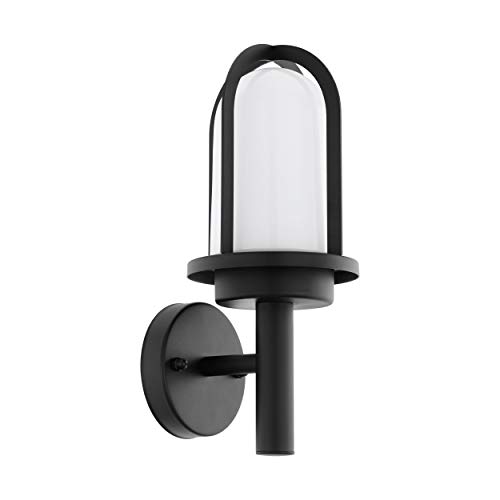 EGLO Außen-Wandlampe Paullo, 1 flammige Außenleuchte, Wandleuchte aus verzinktem Stahl und Glas, Farbe: Schwarz, Fassung: E27, weiß, IP44 von EGLO