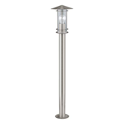 EGLO Außen-Wegelampe Lisio, 1 flammige Außenleuchte, Wegeleuchte aus Edelstahl in Silber, Glas in Transparent, E27 Fassung, IP44 von EGLO