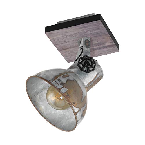 EGLO Wandlampe Barnstaple, 1 flammige Vintage Wandleuchte im Industrial Design, Retro Wandspot aus Stahl im Zink Used-Look, Holz, Farbe: Braun-Patina, schwarz, Fassung: E27 EGLO Wandlampe Barnstaple, 1 flammige Vintage Wandleuchte im Industrial Design, Retro Wandspot aus Stahl im Zink Used-Look, Holz, Farbe: Braun-Patina, schwarz, Fassung: E27 von EGLO