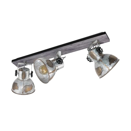 EGLO Deckenlampe Barnstaple, 3 flammiger Vintage Deckenspot im Industrial Design, Retro Wandspot aus Stahl im Zink Used-Look, Holz, Rostoptik, schwarz, Fassung: E27 von EGLO