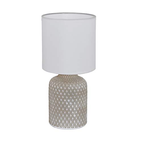 EGLO Tischlampe Bellariva, Tischleuchte, Nachttischlampe aus Keramik in Grau, Textil in Weiß, Wohnzimmerlampe, Lampe mit Schalter, E14 Fassung von EGLO