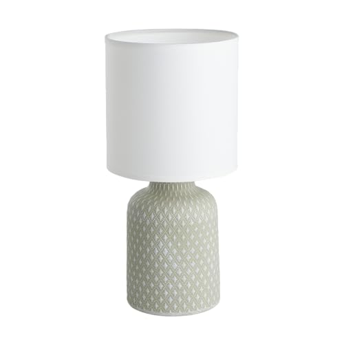 EGLO Tischlampe Bellariva, Tischleuchte, Nachttischlampe aus Keramik in Grau, Textil in Weiß, Wohnzimmerlampe, Lampe mit Schalter, E14 Fassung von EGLO