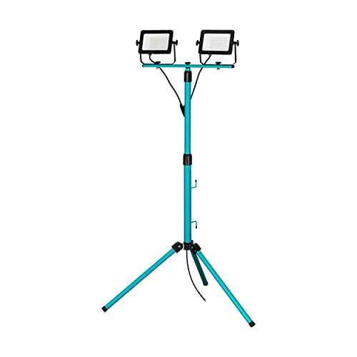 EGLO Baustrahler LED mit Stativ, Arbeitsleuchte höhenverstellbar aus Aluminium und Kunststoff, Arbeitsscheinwerfer 2-fach in türkis und schwarz, Werkstattlampe schwenkbar, IP65, neutralweiß, 4900lm von EGLO