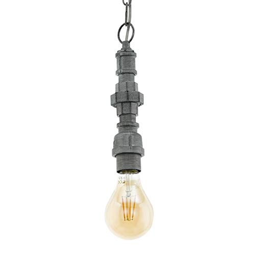 EGLO Pendelleuchte Chepstow, 1 flammige Hängelampe Industrial, Vintage, Retro, Hängeleuchte aus Stahl in Silber-Antik, Esstischlampe, Wohnzimmerlampe hängend mit E27 Fassung von EGLO