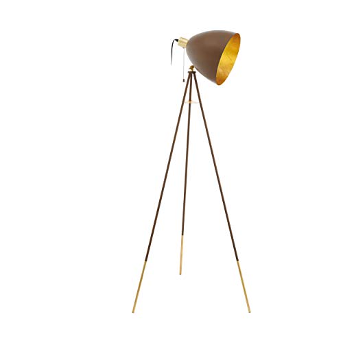 EGLO Dreibein Stehlampe Chester 1, 1 flammige Vintage Stehleuchte, Standleuchte aus Stahl, Farbe: Rostfarben, gold, Fassung: E27, inkl. Zugschalter von EGLO