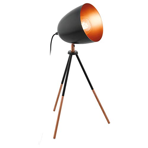 EGLO Dreibein Tischlampe Chester, 1 flammige Vintage Tischleuchte, Nachttischlampe aus Stahl, Farbe: Schwarz, kupfer, Fassung: E27, inkl. Schalter von EGLO