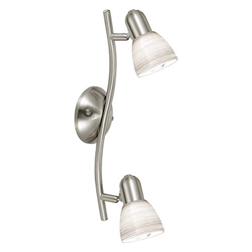 EGLO Deckenlampe Dakar 1, 2 flammige Deckenleuchte, Deckenspot aus Stahl, Farbe: Nickel matt, Glas: Milchglas mit Wischtechnik, weiß, Fassung: E14 von EGLO