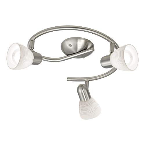 EGLO Deckenlampe Dakar 1, 3 flammige Deckenleuchte, Deckenspot aus Stahl, Farbe: Nickel matt, Glas: Milchglas mit Wischtechnik, weiß, Fassung: E14 von EGLO