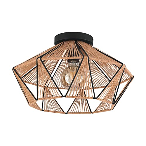 EGLO Deckenlampe Adwickle, natürliche Deckenleuchte im Vintage Design, Wohnzimmerlampe aus Textil in Natur und Metall in schwarz, Lampe Decke mit E27 Fassung EGLO Deckenlampe Adwickle, natürliche Deckenleuchte im Vintage Design, Wohnzimmerlampe aus Textil in Natur und Metall in schwarz, Lampe Decke mit E27 Fassung von EGLO