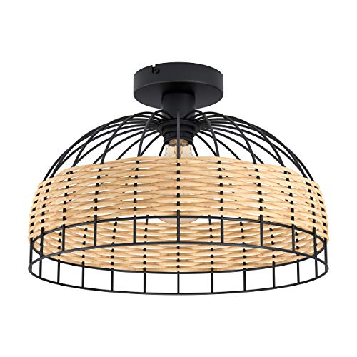 EGLO Deckenlampe Anwick, 1 flammige Deckenleuchte Vintage, Boho, Wohnzimmerlampe aus Stahl und Rattan in Schwarz, Natur, Küchenlampe, Flurlampe Decke mit E27 Fassung von EGLO