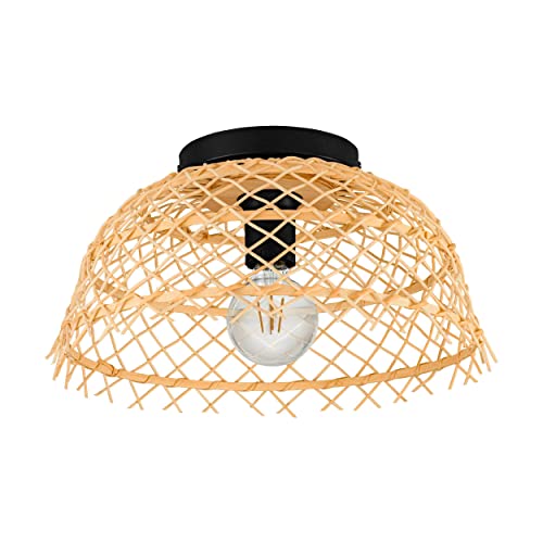 EGLO Deckenlampe Ausnby, Deckenleuchte geflochten aus Rattan und Holz, Natur Wohnzimmerlampe, Lampe Decke Wohnzimmer, Holzlampe mit E27 Fassung von EGLO