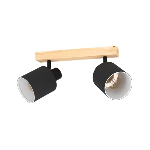 EGLO Deckenlampe Batallas, 2 flammige Deckenleuchte skandi, Deckenstrahler aus Holz, Textil, Metall, Wohnzimmerlampe in Natur, Schwarz, Weiß, Schlafzimmerlampe, Spots E27 von EGLO