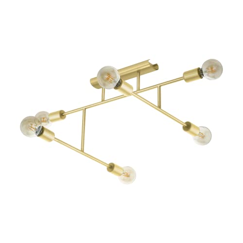 EGLO Deckenlampe Belsiana 1, 6 flammige Deckenleuchte, Wohnzimmerlampe aus Metall in Messing-Gebürstet, Schlafzimmerlampe mit E27 Fassung von EGLO
