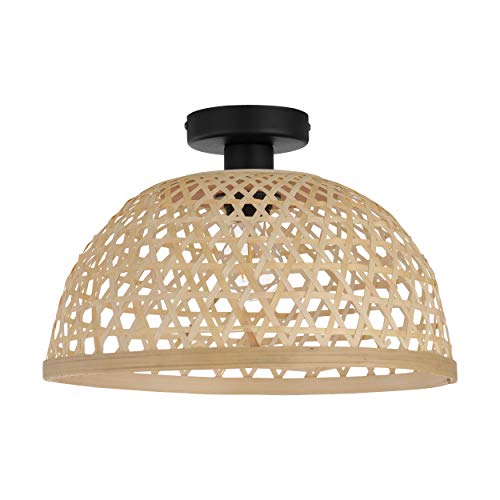 EGLO Deckenlampe Claverdon, 1 flammige Deckenleuchte Vintage, Natur, Boho, Hygge, Wohnzimmerlampe aus Stahl, Holz in Schwarz, Naturfarben, Küchenlampe, Flurlampe Decke mit E27 Fassung von EGLO