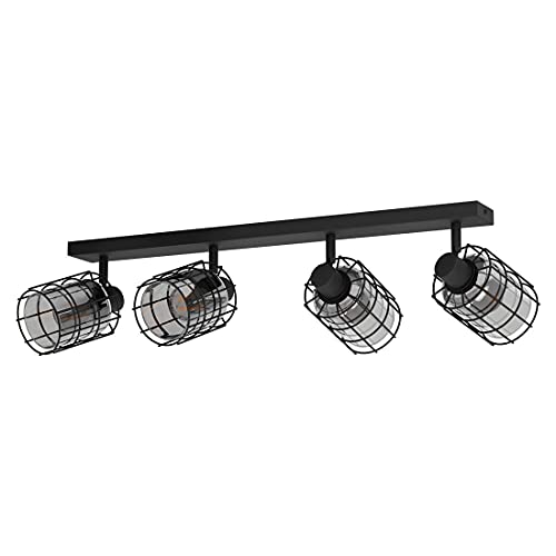 EGLO Deckenlampe Consaca, 4 flammige Deckenleuchte, industrial, Deckenstrahler aus Metall, Rauchglas, Wohnzimmerlampe in Schwarz, Schwarz-Transparent, Spots mit E27 Fassung EGLO Deckenlampe Consaca, 4 flammige Deckenleuchte, industrial, Deckenstrahler aus Metall, Rauchglas, Wohnzimmerlampe in Schwarz, Schwarz-Transparent, Spots mit E27 Fassung von EGLO
