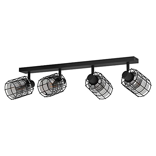 EGLO Deckenlampe Consaca, 4 flammige Deckenleuchte, industrial, Deckenstrahler aus Metall, Rauchglas, Wohnzimmerlampe in Schwarz, Schwarz-Transparent, Spots mit E27 Fassung von EGLO