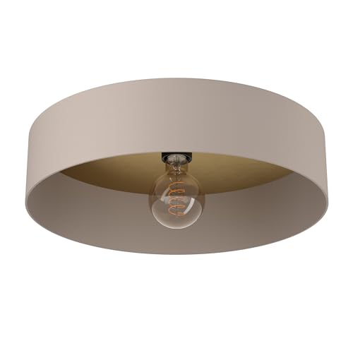 EGLO Deckenlampe Duaia, runde Deckenleuchte aus Metall in Taupe mit Wendedekor in Messing oder Holz-Optik im Inneren, bündige Textil Wohnzimmerlampe, Lampe Decke Wohnzimmer, E27 Fassung EGLO Deckenlampe Duaia, runde Deckenleuchte aus Metall in Taupe mit Wendedekor in Messing oder Holz-Optik im Inneren, bündige Textil Wohnzimmerlampe, Lampe Decke Wohnzimmer, E27 Fassung von EGLO