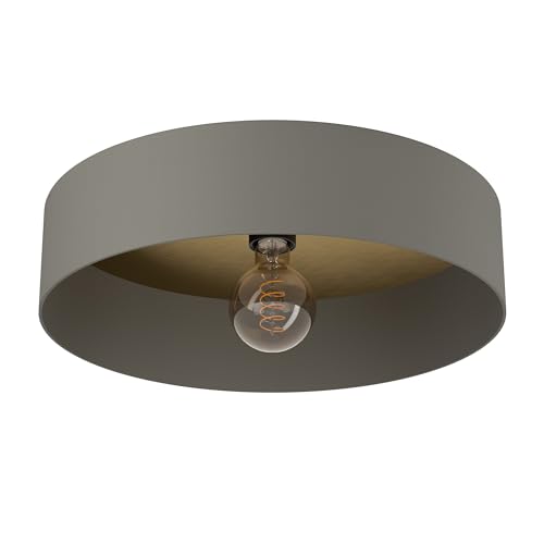 EGLO Deckenlampe Duaia, runde Deckenleuchte aus Metall in Umbragrau mit Wendedekor in Messing oder Holz-Optik im Inneren, bündige Textil Wohnzimmerlampe, Lampe Decke Wohnzimmer, E27 Fassung EGLO Deckenlampe Duaia, runde Deckenleuchte aus Metall in Umbragrau mit Wendedekor in Messing oder Holz-Optik im Inneren, bündige Textil Wohnzimmerlampe, Lampe Decke Wohnzimmer, E27 Fassung von EGLO