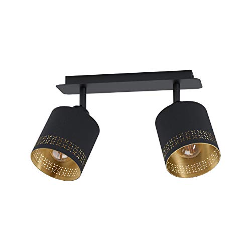 EGLO Deckenlampe Esteperra, 2 flammige Deckenleuchte Vintage, Retro, Deckenstrahler aus Stahl und Textil, Wohnzimmerlampe in Schwarz, Gold, Küchenlampe, Spots mit E27 Fassung EGLO Deckenlampe Esteperra, 2 flammige Deckenleuchte Vintage, Retro, Deckenstrahler aus Stahl und Textil, Wohnzimmerlampe in Schwarz, Gold, Küchenlampe, Spots mit E27 Fassung von EGLO