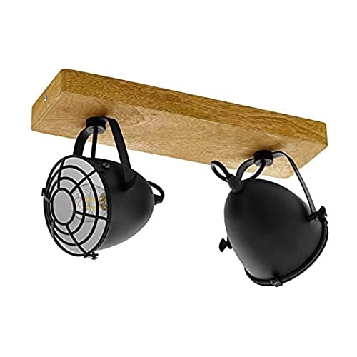 EGLO Deckenlampe Gatebeck, 2 flammige Deckenleuchte Vintage, Industrial, Retro, Deckenstrahler aus Stahl in Schwarz und Holz in Natur, Wohnzimmerlampe, Küchenlampe mit E14 Fassung EGLO Deckenlampe Gatebeck, 2 flammige Deckenleuchte Vintage, Industrial, Retro, Deckenstrahler aus Stahl in Schwarz und Holz in Natur, Wohnzimmerlampe, Küchenlampe mit E14 Fassung von EGLO