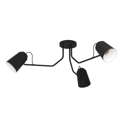 EGLO Deckenlampe Loreto, Deckenleuchte mit 3 schwenkbaren Spots, Spotleuchte minimalistisch, Wohnzimmerlampe aus Stahl in schwarz und weiß, Lampe Decke mit E27 Fassung von EGLO