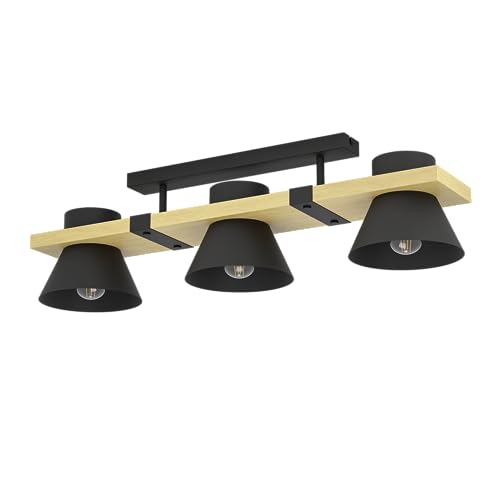 EGLO Deckenlampe Maccles, 3-flammige Deckenleuchte, FSC100HB, Wohnzimmerlampe aus Holz und Metall in Schwarz, Deckenspot für Wohnzimmer und Schlafzimmer, Lampe mit E27 Fassung, 78 cm von EGLO