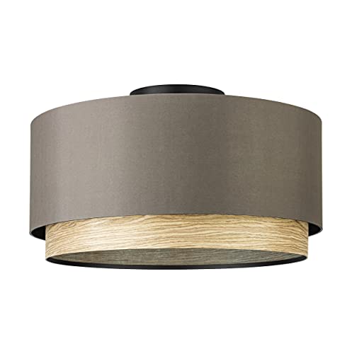 EGLO Deckenlampe Marchena, runde Deckenleuchte aus schwarzem Stahl, Holz und Stoff in Cappucchino, bündige Textil Wohnzimmerlampe, Lampe Decke Wohnzimmer, E27 Fassung von EGLO