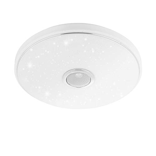 EGLO Deckenlampe Milazzo, Badezimmer Lampe, Kristalleffekt LED Deckenleuchte mit Fernbedienung, Bluetooth Lautsprecher, Farbtemperatur- und RGB Farbton-Wechsel, Nachtlicht, dimmbar, Weiß, IP44, Ø 40cm von EGLO