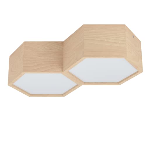 EGLO Deckenlampe Mirlas, 2 flammige Deckenleuchte, Wohnzimmerlampe aus Holz in Natur und Kunststoff in Weiß, Schlafzimmerlampe, Flurlampe Decke mit E27 Fassung von EGLO