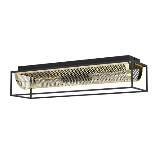 EGLO Deckenlampe Nohales, rechteckige Deckenleuchte, Wohnzimmerlampe aus Metall in Messing und Schwarz, Aufbaulampe für Wohnzimmer und Schlafzimmer, Lampe mit E27 Fassung, 64 cm von EGLO
