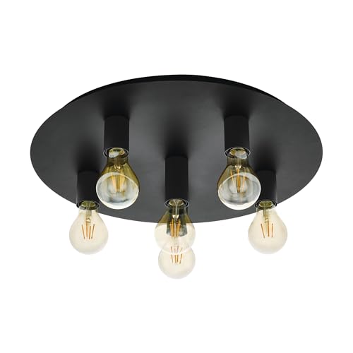 EGLO Deckenlampe Passano 1, 6 flammige Deckenleuchte Modern, Industrial, Wohnzimmerlampe aus Stahl in Schwarz, Küchenlampe, Flurlampe Decke mit E27 Fassung von EGLO