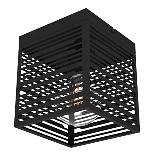 EGLO Deckenlampe Piedritas, quadratische Deckenleuchte aus Stahl in schwarz, bündige Metall Wohnzimmerlampe, Lampe Decke Wohnzimmer, E27 Fassung, 18 x 18 cm von EGLO