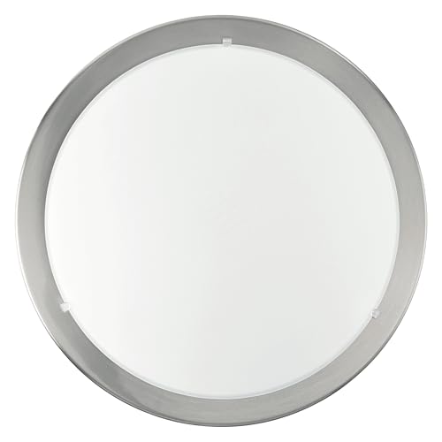 EGLO Deckenlampe Planet, 1 flammige Deckenleuchte, Wohnzimmerlampe aus Metall und satiniertem Glas, Küchenlampe in Silber, Weiß, Flurlampe Decke mit E27 Fassung von EGLO