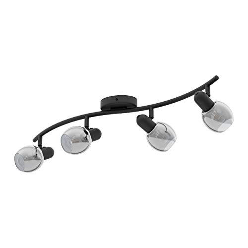 EGLO Deckenlampe Pollica, 4 flammige Deckenleuchte, Deckenstrahler aus Stahl und Rauchglas, Wohnzimmerlampe in Schwarz, Küchenlampe, Flurlampe Decke mit E14 Fassung EGLO Deckenlampe Pollica, 4 flammige Deckenleuchte, Deckenstrahler aus Stahl und Rauchglas, Wohnzimmerlampe in Schwarz, Küchenlampe, Flurlampe Decke mit E14 Fassung von EGLO